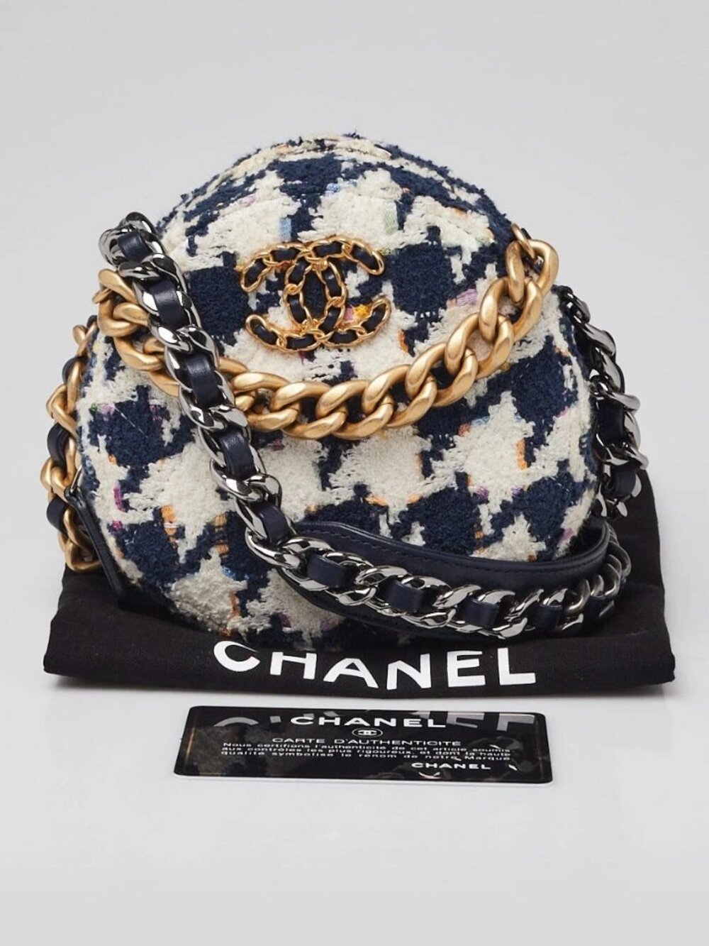Chanel Blue/White Tweed Chanel 19 Round Clutch Bag - Picture 3 of 11